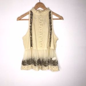 Ecoté cream lace sheer peplum top